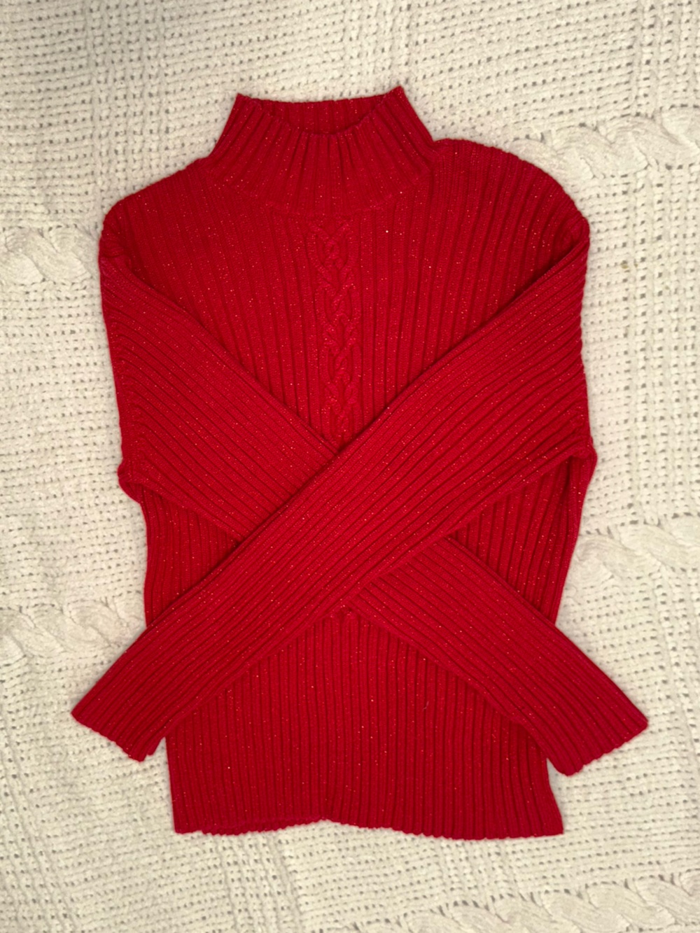 Red Glittery VTG St. John’s Bay Ribbed Knit Cable Sweater